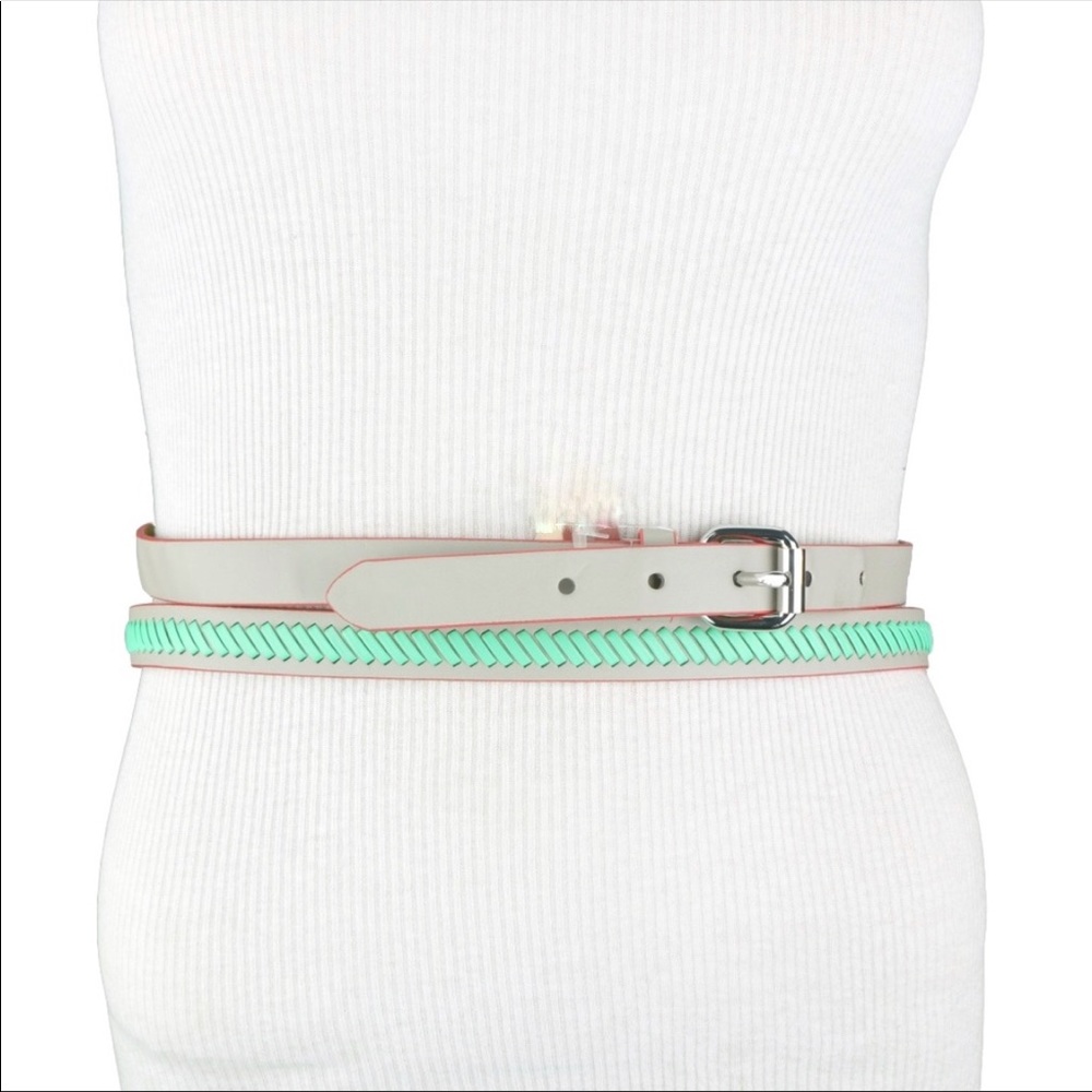 BCBG WAIST BELT WRAP GRAY GREEN RED FAUX LEATHER WESTERN BOHO STYLE RING